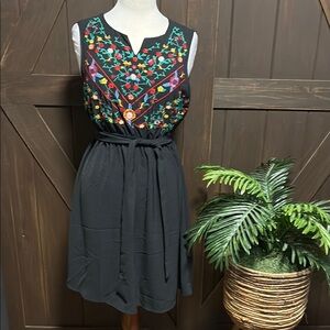 Embroidered Black Dress